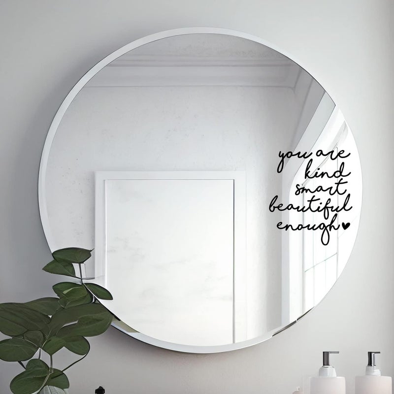 OFlyDesigns ملصق مرآة فني 2 × ، ملصق مرآة السيارة ، ملصق تأكيد إيجابي ، ملصقات أنت لطيف للنساء ، للأطفال ، للمراهقين ، ديكور الحمام ، ملصقات التأكيد ، مجموعة من 2 (أسود) - Image 2